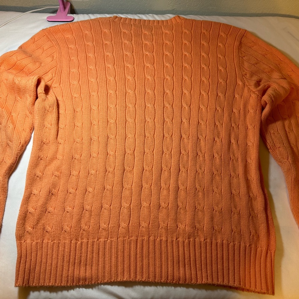 Ralph Lauren Orange Cable-Knit Crewneck Sweater with Green Polo Pony - Picture 4 of 4